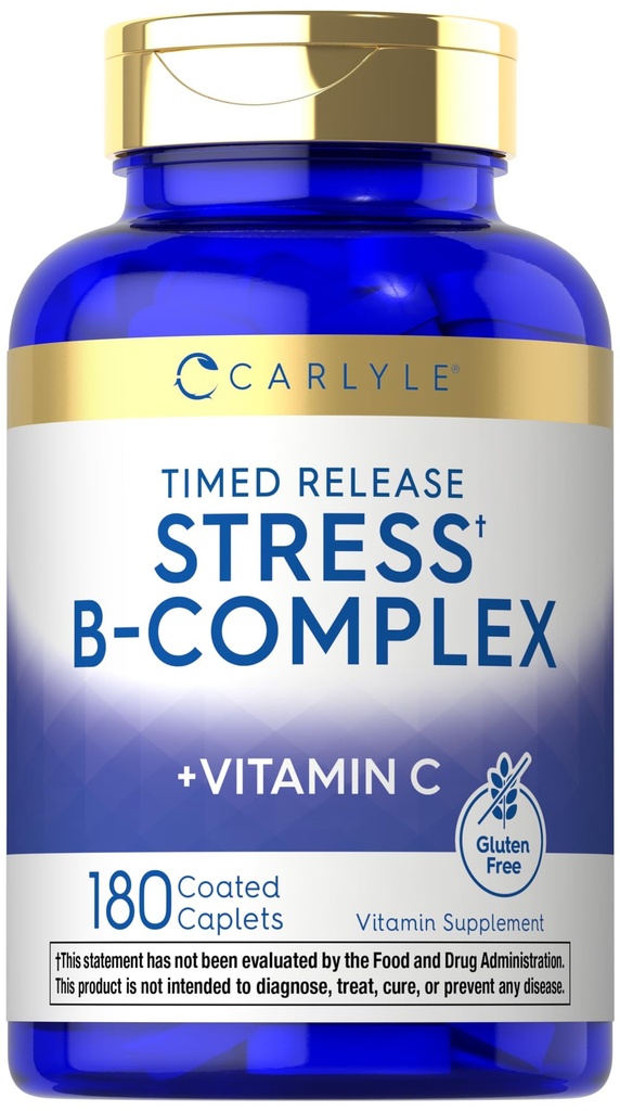 Carlyle Stress B-Complex Vitamina TEN 180 Caplets Vegetarian TENIDO CON Vitamina C TENIDO NO GLUTEN