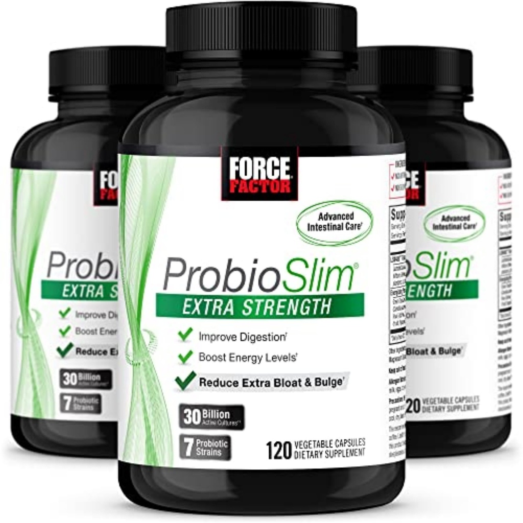 Force Factor ProbioSlim Extra Strength Probiotic Supplement for Women and Men with 30 Billion CFUs and Green Tea Extract for Gut Health Support, Bloating and Gas Relief, 360 Capsules, Pack of 3