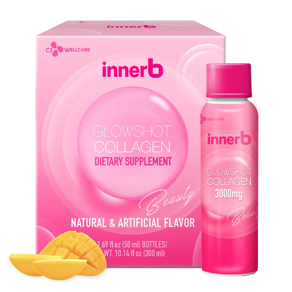 CJwellcare Innerb Glowshot Collagen (10.1 fl oz, 6 Servings) - Marine Liquid Collagen for Women, 3000mg Collagen Peptides, Collagen Shots for High Absorption, Hair, Skin & Nails Supplement