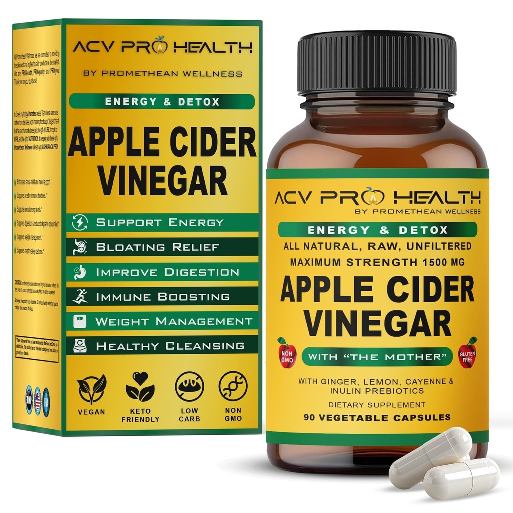 Cápsulas de vinagre de manzana ACV Pro Certified Organic con madre ACV Píldoras Detox Cleanse Acid Reflux Relief Support Suplemento Ginger Root Cayenne Pepper Powder