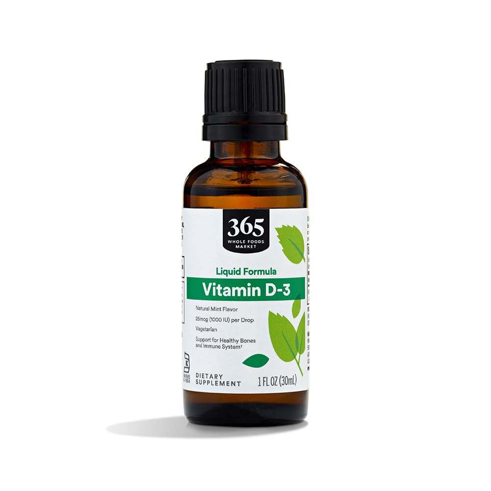 Mercado completo de alimentos, vitamina D-3 sabor líquido de la menta 1000IU, 1 OZ