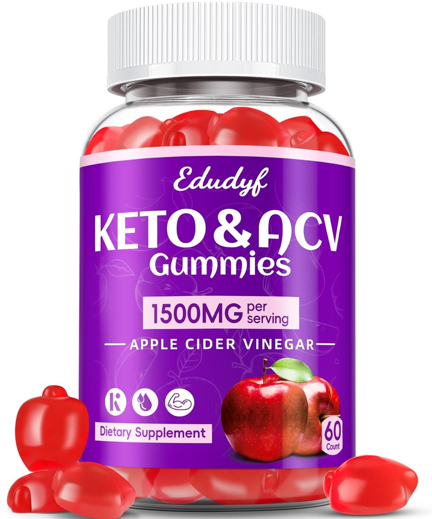 Keto ACV Gummies - 1500mg Apple Cider Vinegar Gummies con Probióticos, B12 y Keto Support, Detox &amp; Cleanse, GMO Gratis &amp; Vegan - 60 Cuenta...