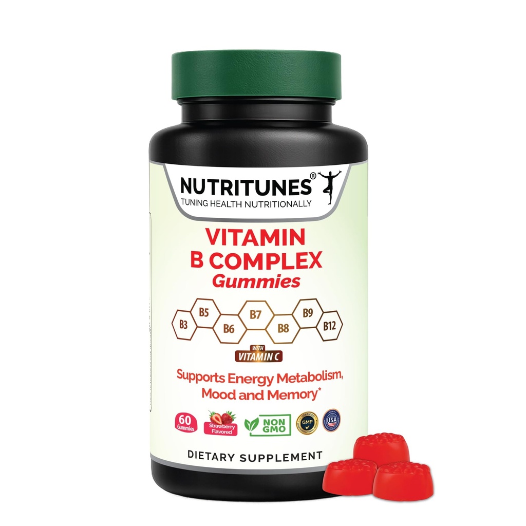 Complejo de vitamina B Gummies – Alta Potencia B Complejo Vitaminas Gummies con Metil B12, Folate, Biotina & Vitamina C – No GMO, Vegan, Libre de gluten – 90 Gummies – Hecho en EE.UU.