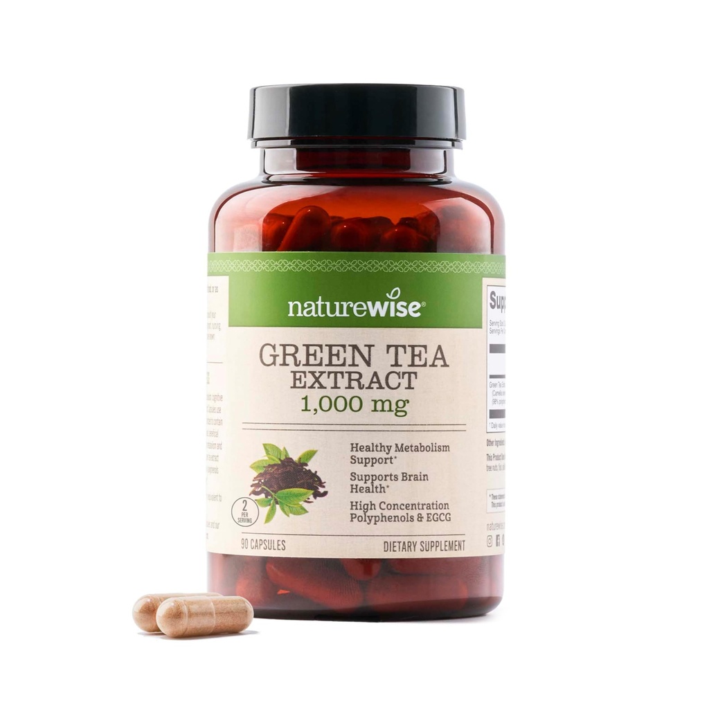 NatureWise Green Tea Extract Capsules 1000 mg - 50% EGCG & 98% Polyphenols - Extra Strength Green Tea Pills - Antioxidants for Heart Health & Energy - Vegan, Non-GMO - 90 Conde[45-Day Supply]
