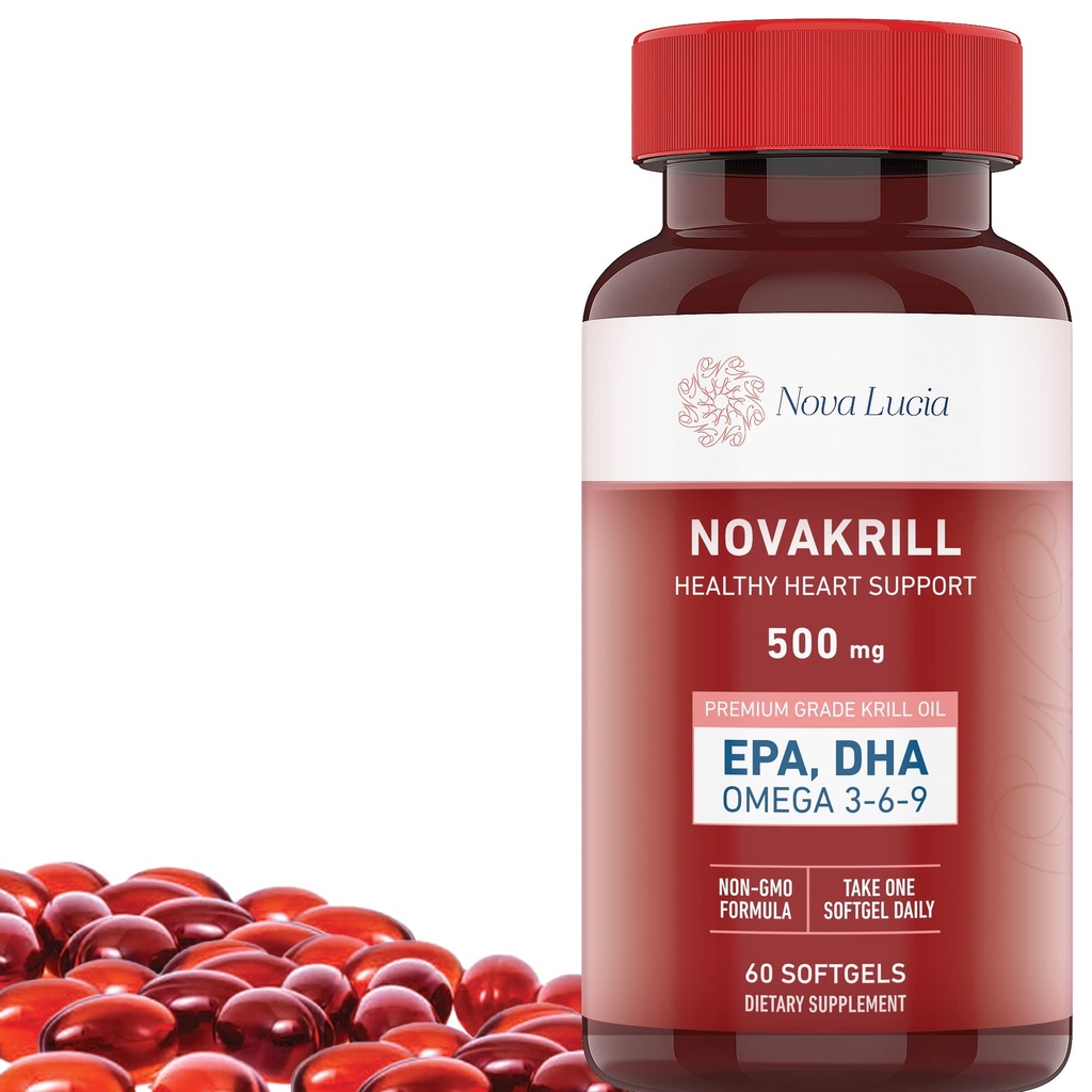 NovaKrill Krill Oil Omega 3 Suplemento – 1000mg Softgels con EPA, DHA, Astaxanthin – No Fishy Aftertaste – Easy to Swallow Antarctic Krill Oil – 60 cápsulas líquidos