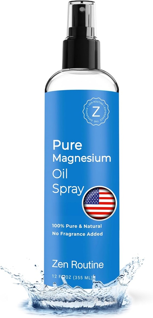 Pulverizador de aceite de magnesio puro 12oz (Single) – Orgánica de la USP de Grado de Magnesio, Glycinate de Magnesio, Aceite de Magnesio para Pies, Cuerpo, Musculos & Leg Cramps – Hecho en EE.UU.