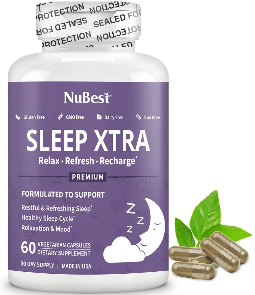 NuBest Sleep Xtra ← Apoyos El sueño saludable para adultos ← Vitamina B6, Melatonina, Ashwagandha, Chamomile, Valerian &amp; More - No Habit-Forming ← 60 Vegan Capsules 1 Month Supply