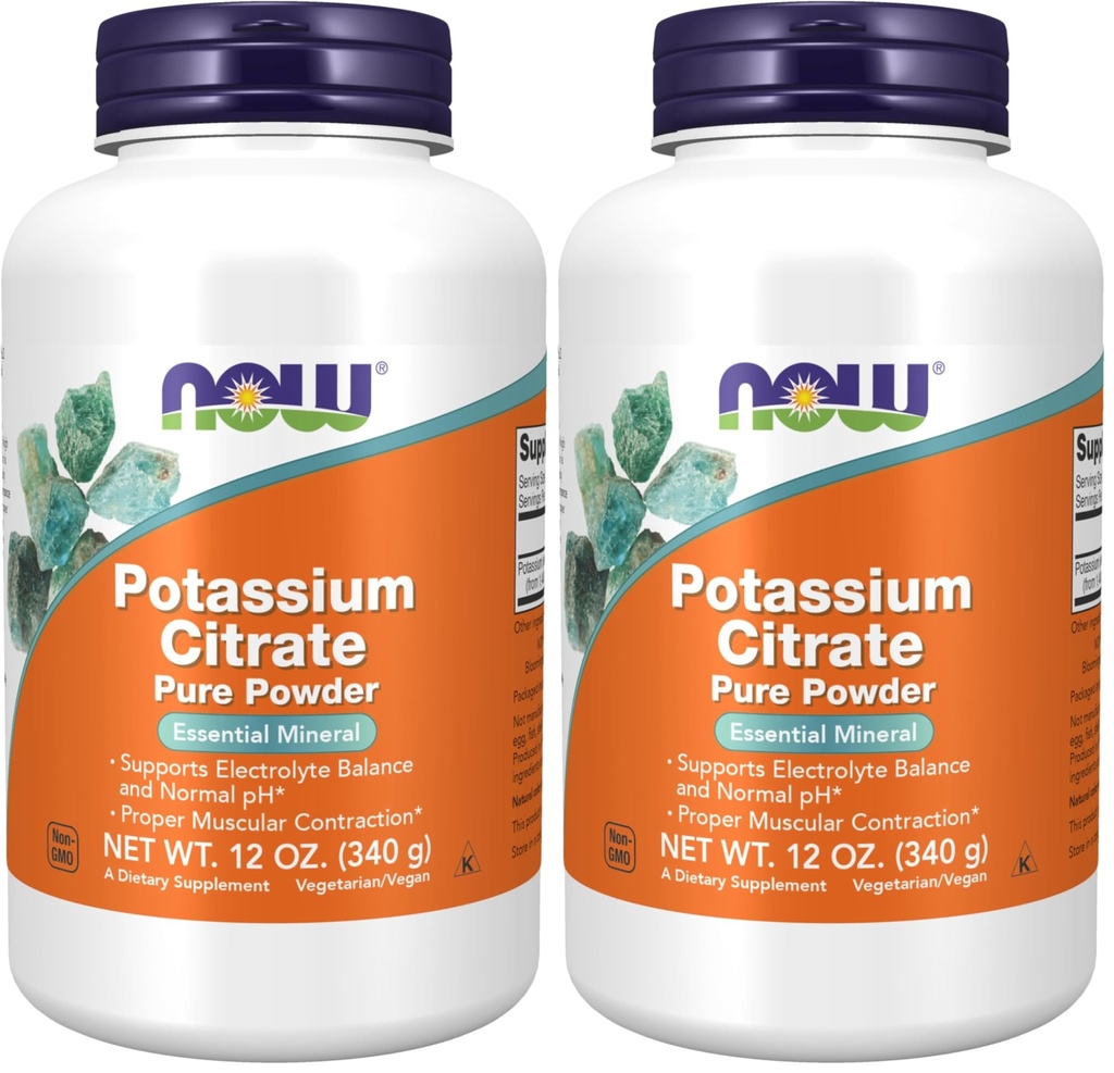 AHORA Suplementos, Polvo de Citrato de Potasio, soporta equilibrio electrolito y pH normal*, Mineral esencial, 12 onzas (Pack of 2)