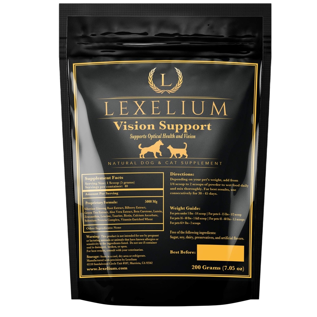 Vision Support &amp; Eye Sight Supplement for Dogs and Cats- Fortified with Zeaxanthin, Bilberry, Lutein, and Beta Carotene - 200 Grams