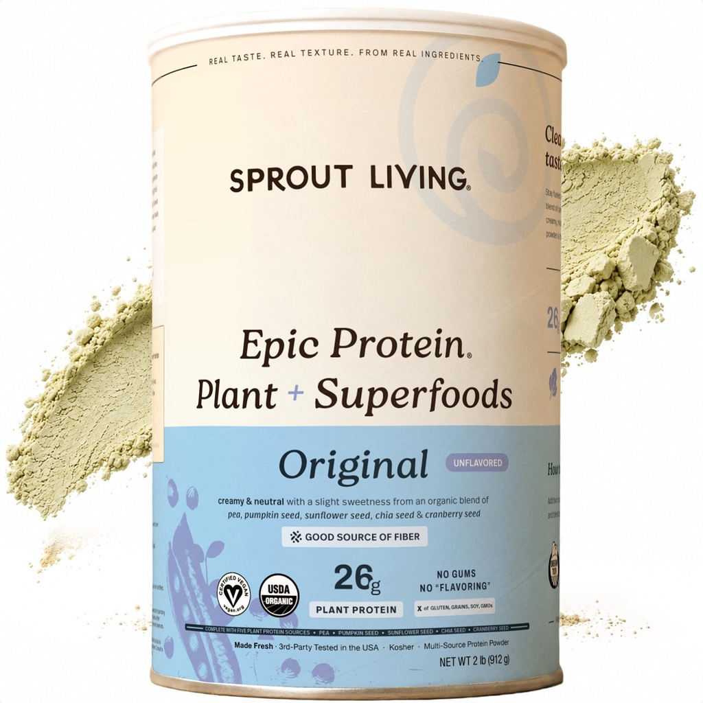 Sprout Living Plant Based Protein &amp; Superfoods Powder, Original, Unflavored ¦ Organic Protein Powder, Vegan, Non Dairy, Non-GMO, Gluten Free, Sugar Free, Perfect Keto Drink Mix (2 lb)