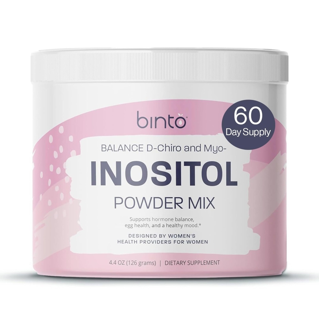 Binto Inositol Powder Mix ← 60-Day Supply ⋅ 40:1 Ratio of Myo and D-Chiro Inositol ← Hormon Balance y Ovulation Support ← Preservative Free