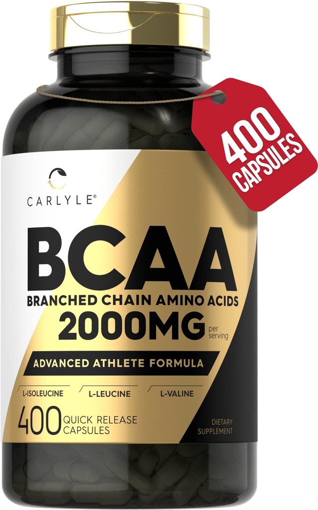 Carlyle BCAA Capsules ← 2000mg ← 400 Powder Pills ← Amino Acids Suplemento Blend Silencio para Mujeres y Hombres Silencio con L-Isoleucine, L-Leucine, L-Valine ← Non-GMO y Gluten Free