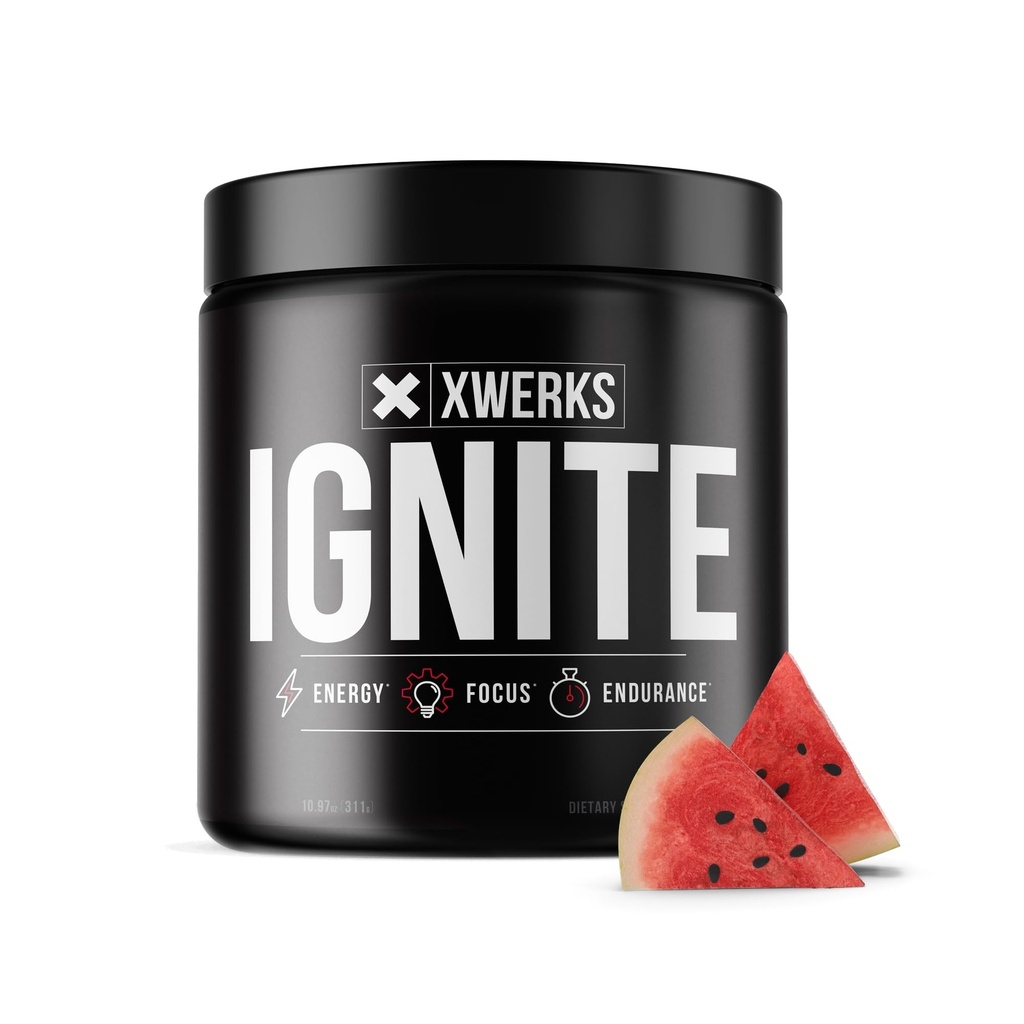 Xwerks Ignite Watermelon Pre Workout Powder, Natural Keto Pre Workout para Mujeres y Hombres con Energía Explosiva, Gluten Free Blend for Endurance and Stamina, 150mg Caffeine, 30 Servings
