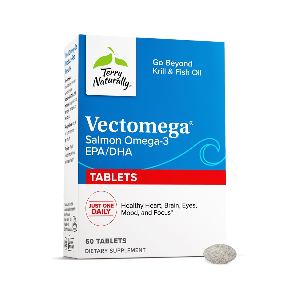 Terry Naturalmente Vectomega - Suplemento con EPA &amp; DHA - Omega-3 Tabletas para Cerebro &amp; Heart Health Support - Suplemento nutricional con ácidos grasos esenciales " Peptides - 60 Tablets
