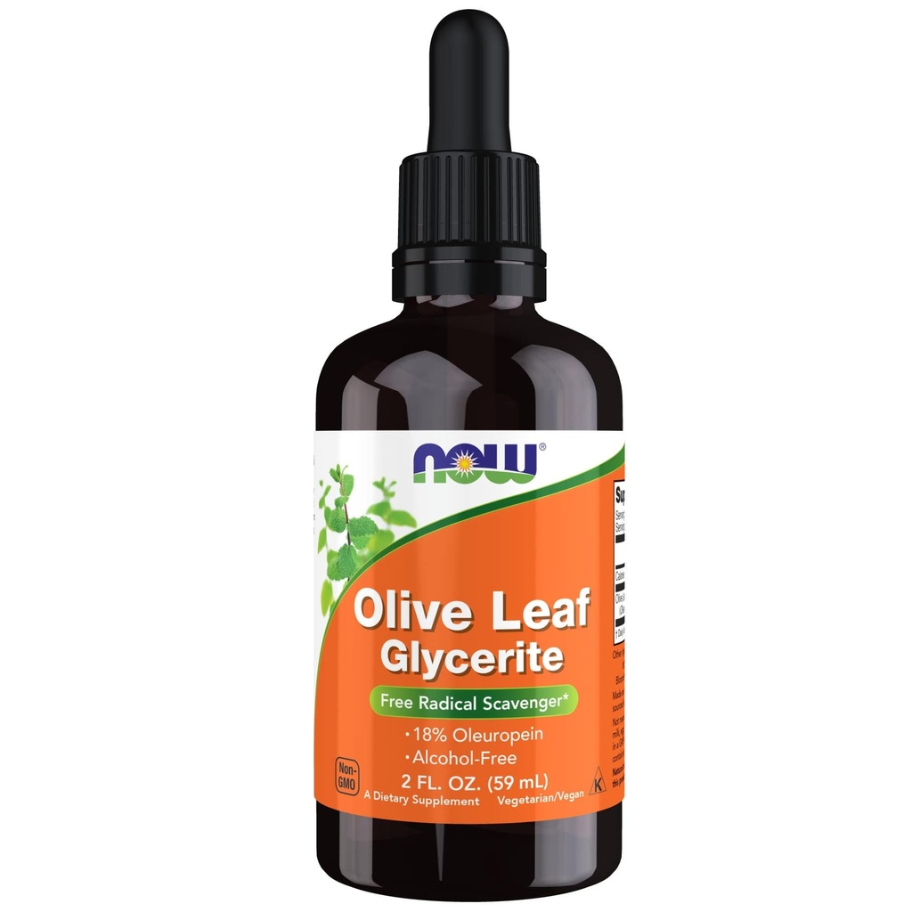 AHORA Alimentos Suplementos, Oliva Leaf Glycerite Liquid, 18% Oleuropein, Dropper Incluido, Scavenger Radical Libre*, 2-Once