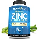 Nutrivein Premium Zinc Gluconate 100mg - 120 cápsulas: Alta absorción Zinc Gluconate Suplementos para el bienestar integral - Elementos esenciales para el bienestar