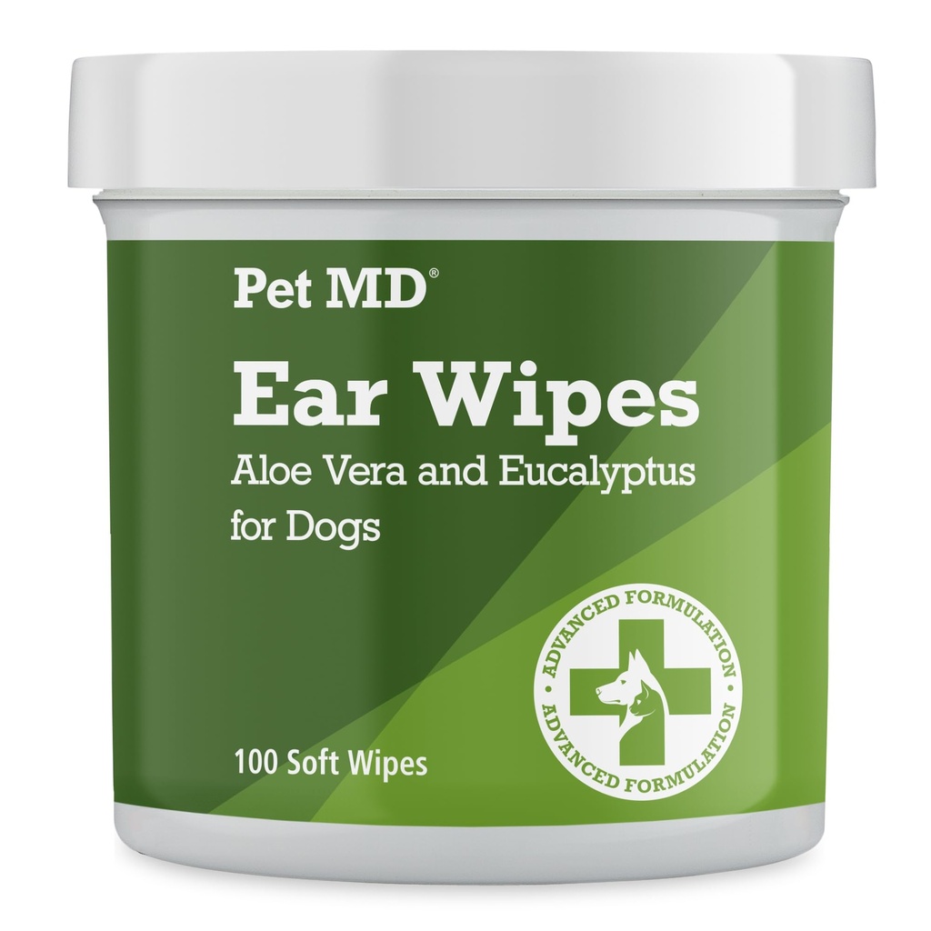 Mascotas de limpieza de los oídos del perro MD Pet - Limpiador Otico para perros, Cuidado de los oídos relajantes con Aloe Vera &amp; Eucalyptus, Wipes regulares, 100 condes