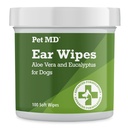 Mascotas de limpieza de los oídos del perro MD Pet - Limpiador Otico para perros, Cuidado de los oídos relajantes con Aloe Vera &amp; Eucalyptus, Wipes regulares, 100 condes