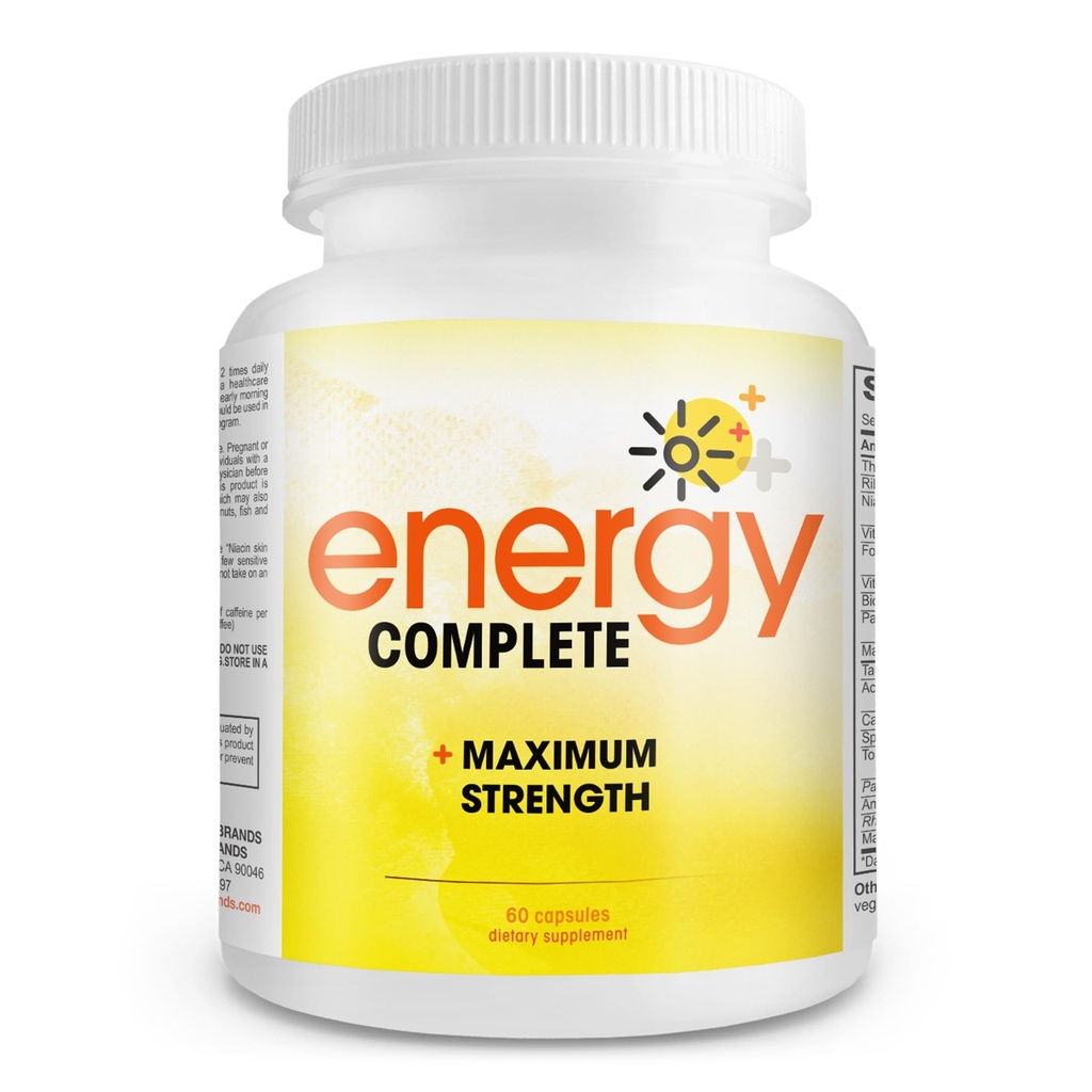 Energy Complete - 18-en-1 Vegan Energy and Focus Supplement - Vegan Caffeine Pills (60 Daily Capsules)