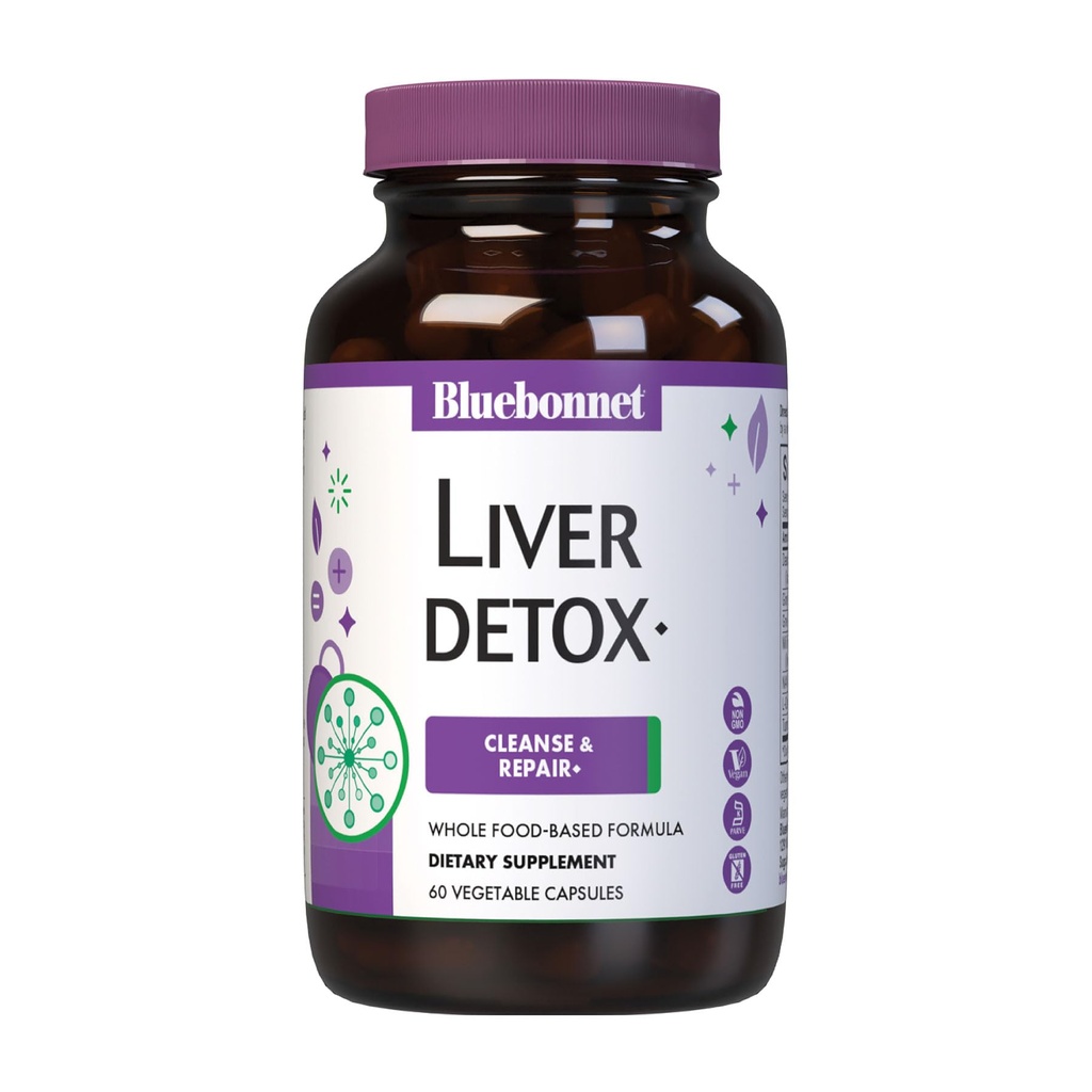 Bluebonnet Nutrition Liver Detox, Liver Health*, Antioxidant Protection*, Soy-Free, Kosher Certified, Non-GMO, Dairy-Free, 60 Vegetable Capsules, 60 Servidores