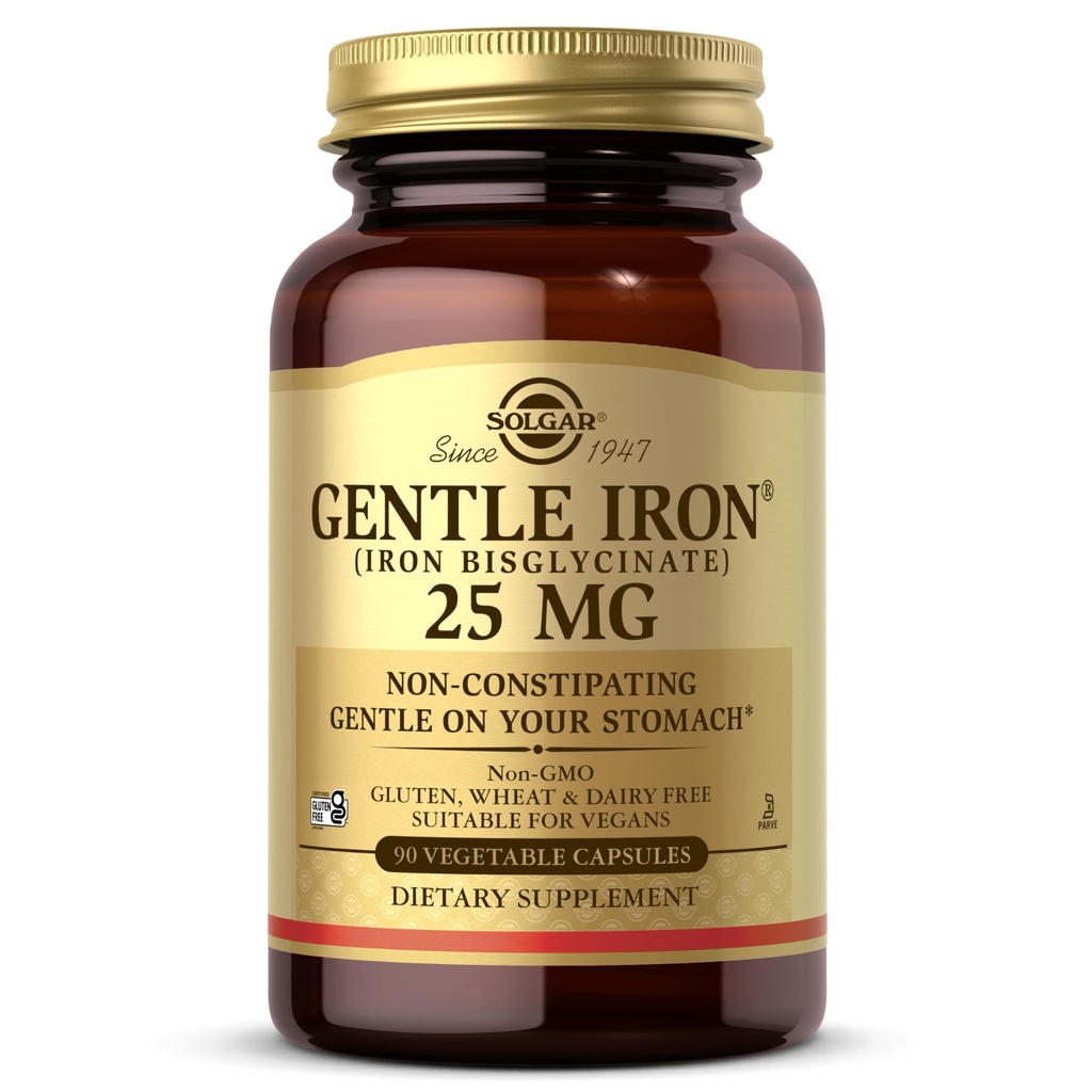 Solgar Gentle Iron 25mg, 90 cápsulas vegetales - Energía, Producción Normal de Células de Sangre Rojo - Gentil en el Stomach - No GMO, Vegan, Gluten Gratis, Dairy Free, Kosher - 90 Servimientos