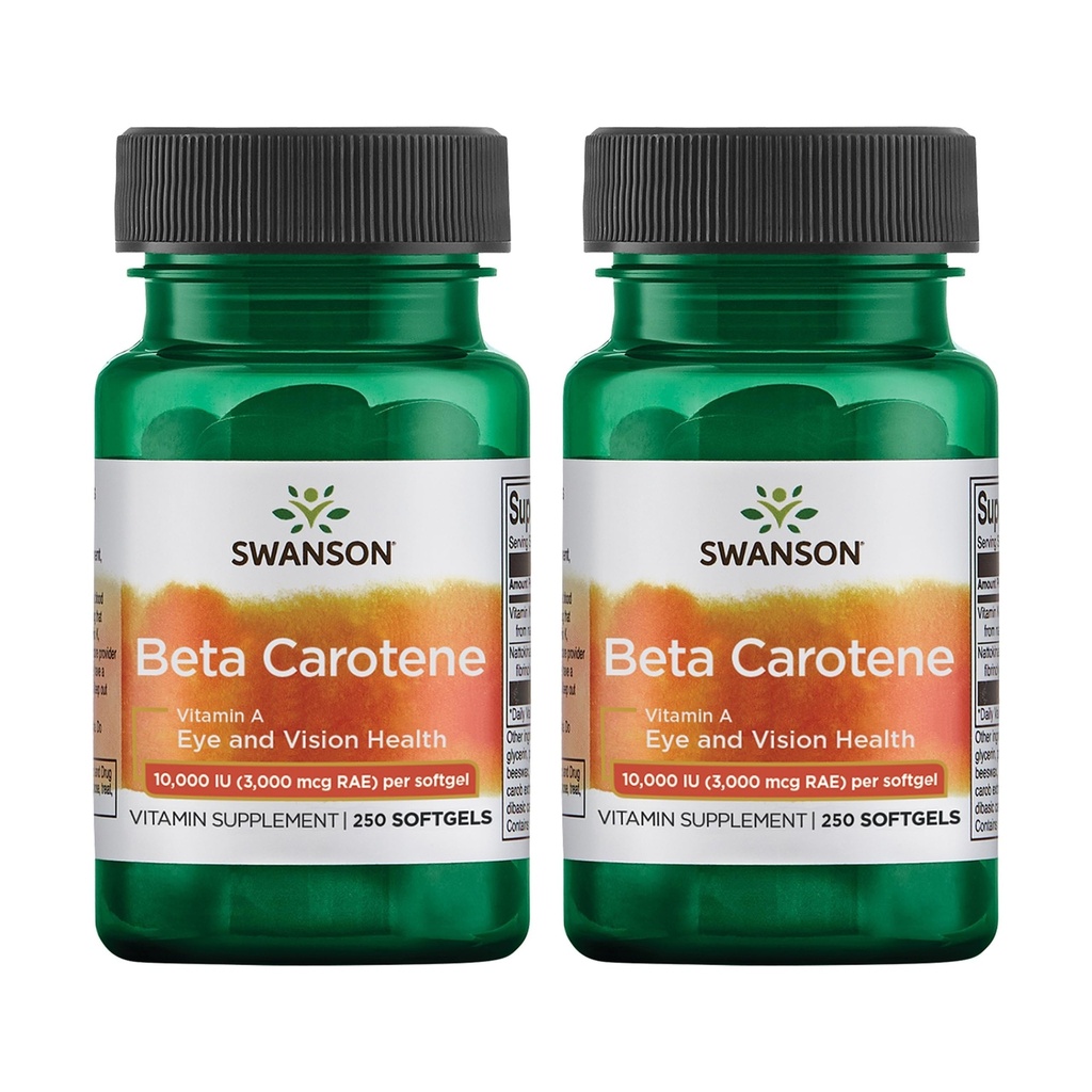 Swanson Beta-Caroteno - Vitamina A Suplemento Promoción de la Salud Inmunitaria, Ojo &amp; Esquía - Natural Wellness Fórmula - (250 Softgels, 3000mg Cada uno) (2 Pack)