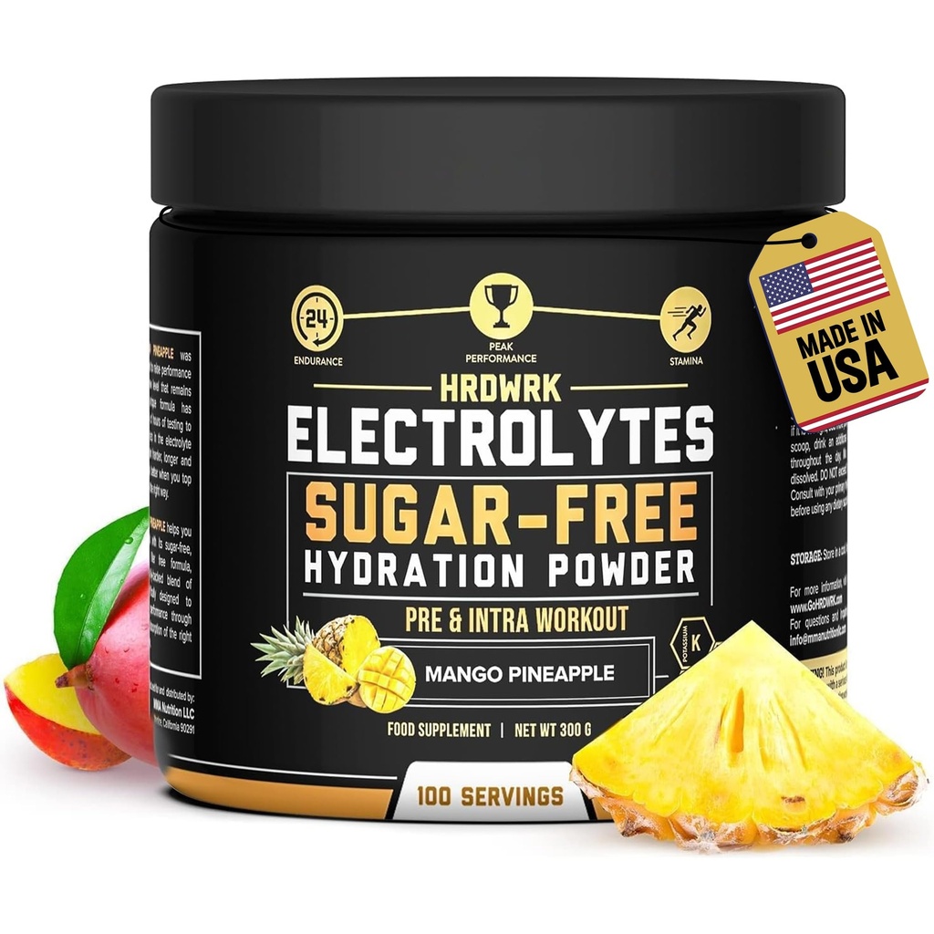 HRDWRK Electrolytes Polvo con Magnesio, Potasio - Electrolitos Libres de Azúcar Resistencia y reducir la fatiga con este suplemento de electrolitos - Hidratación Máxima - Keto Friendly