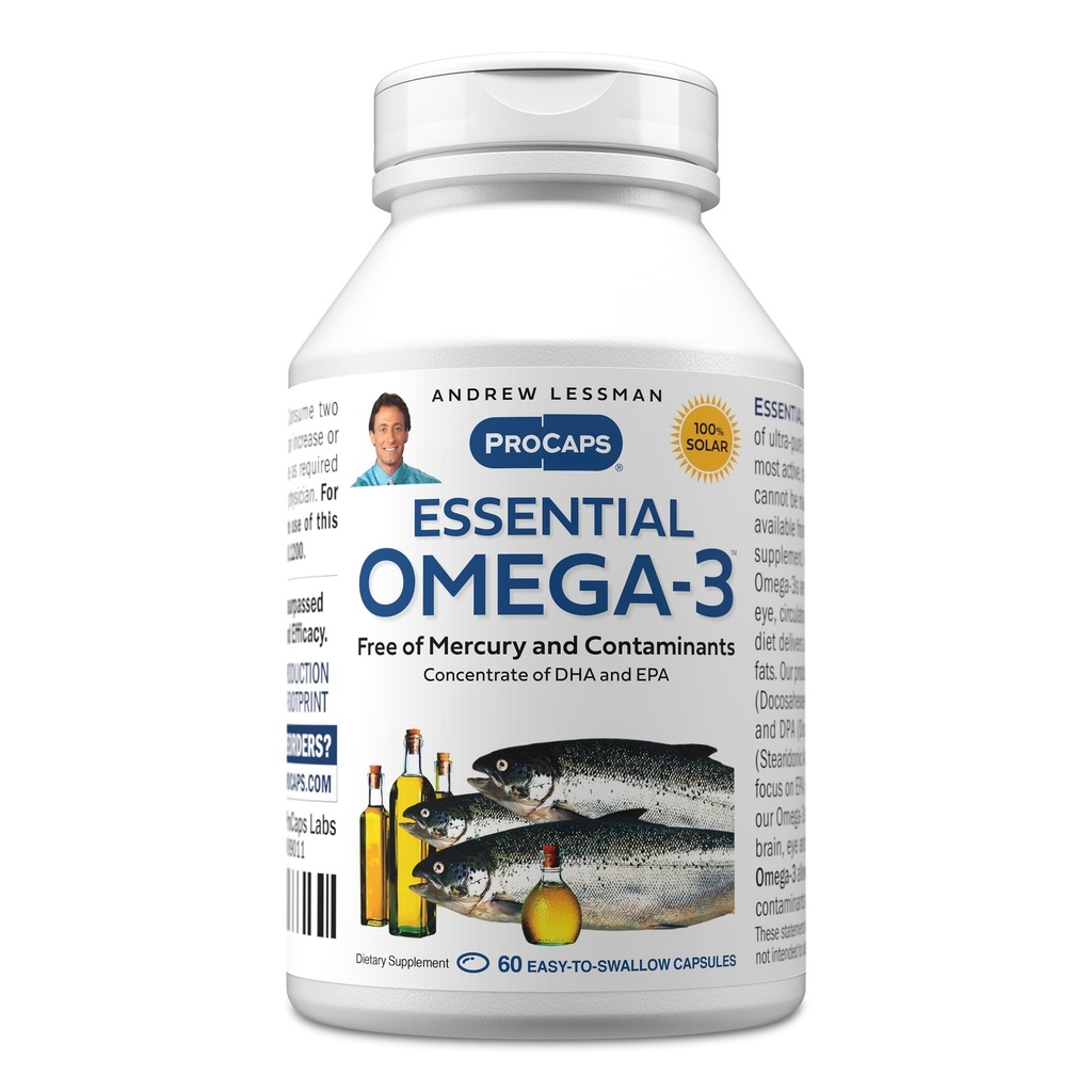 ANDREW LESSMAN Essential Omega-3 Unflavored - 60 Softgels - Ultra-Pure, Alta Potencia Omega-3 Aceites. High DHA, No Stomach Upset, No Contaminants, No Mercury. Pequeño fácil de absorber Softgels