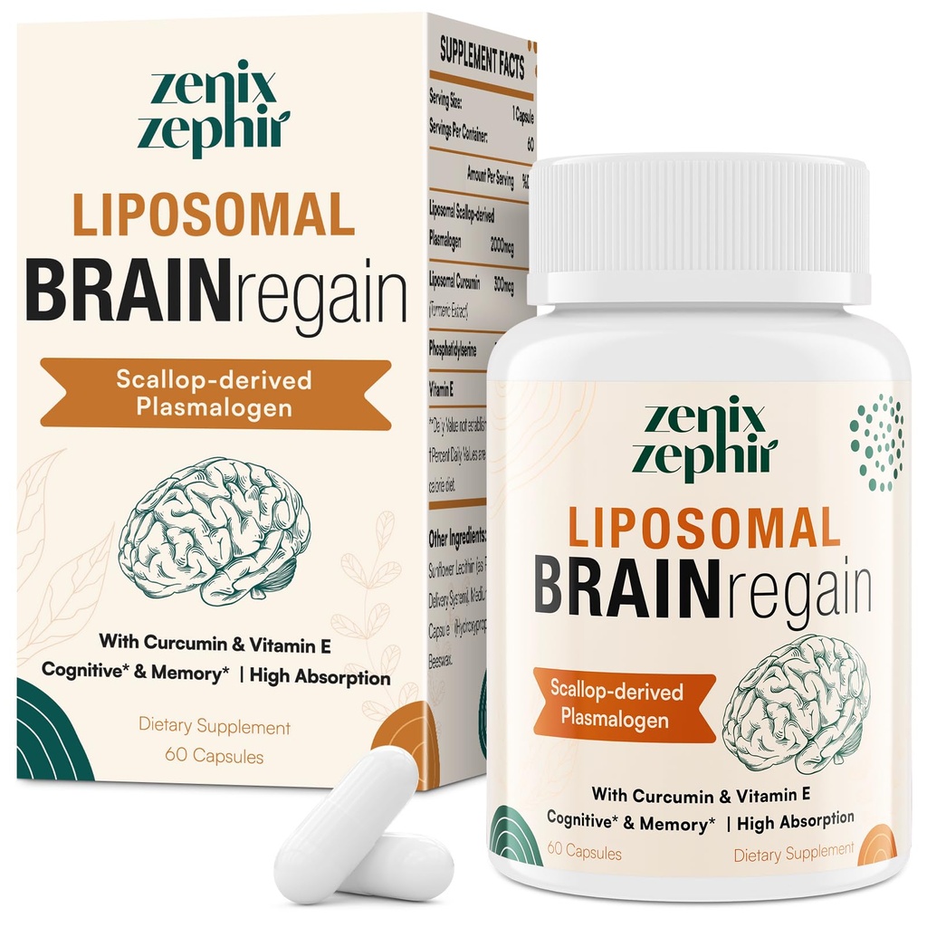 Suplementos litómicos para la memoria y el foco - Plasmalógeno con Curcumin & vitamina E para una mejor absorción- Adecuado para las personas mayores,Adult Men &amp; Women Cognitive Health,High Potency 60 Servings