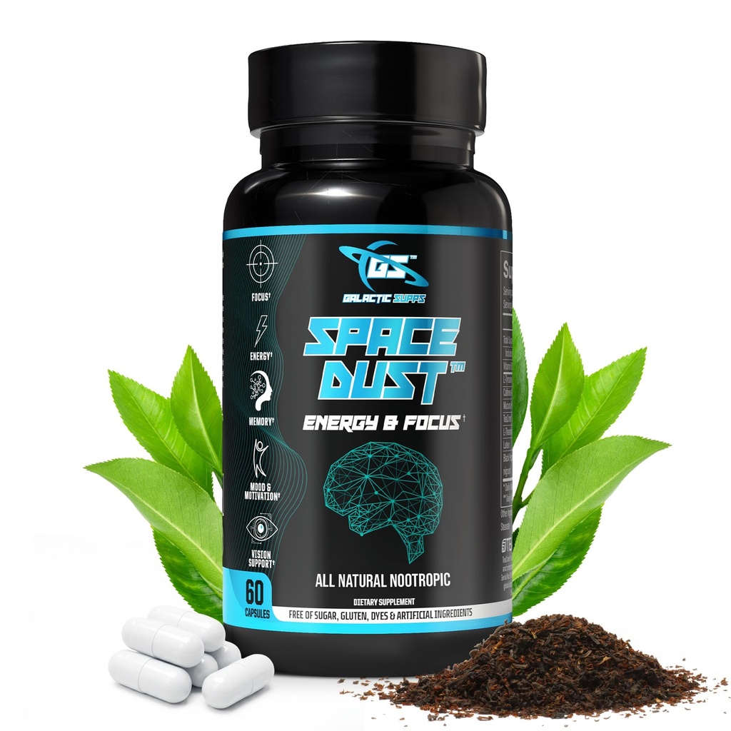 8-en-1 Premium Suplemento Nootropic Brain – Focus, Energy & Mood Support – Brain Fog Relief & Reaction Time – con TeaCrine, L-Theanine, L-Tyrosine, Mucuna &amp; More Natural Ingredients – Space Dust