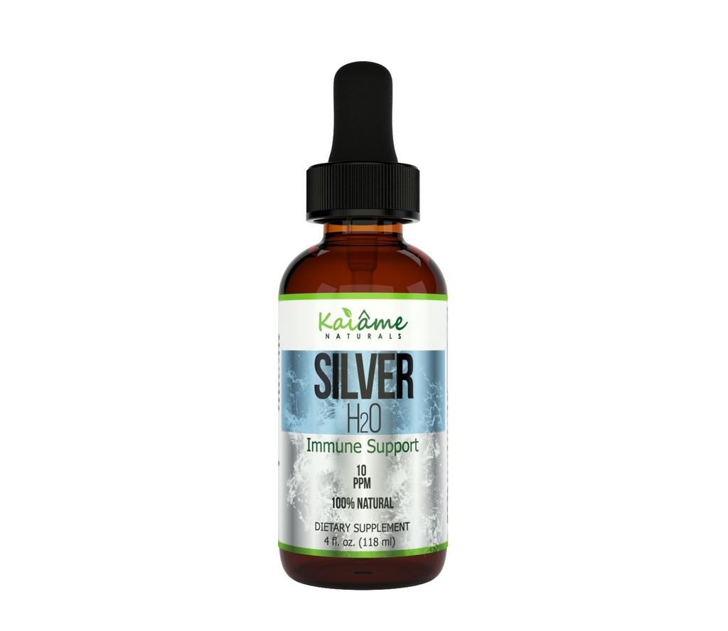Kaiame Naturals Colloidal Silver, Ionic Silver Solution, 10 PPM, Grande 4 oz Dropper en botella de vidrio, Natural Immune Support Suplemento, Seguro para adultos, niños y mascotas