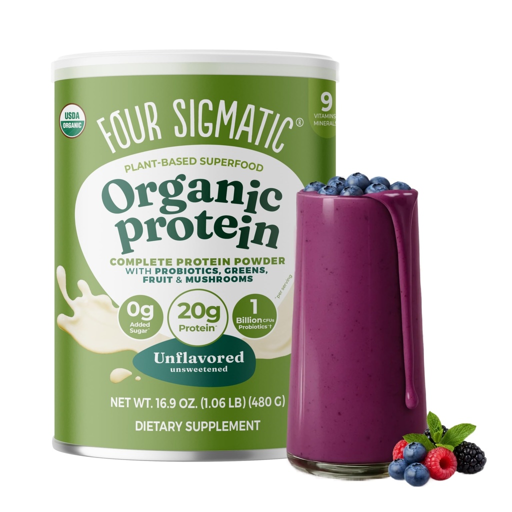 Four Sigmatic Organic Plant-Based Protein Powder Unflavored Protein with Lion’s Mane, Chaga, Cordyceps and More ← Clean Vegan Protein Elevated for Brain Function and Immune Support  16.9 oz