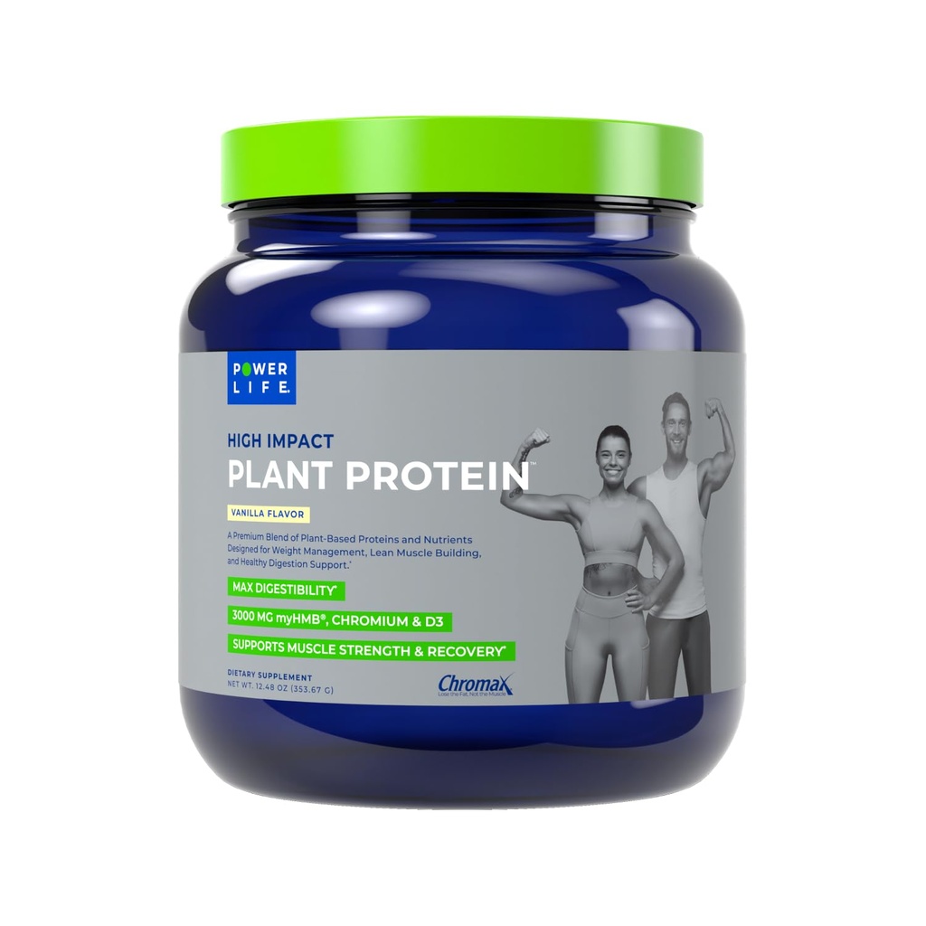 POWERLIFE Planta de alto impacto Polvo Proteína con 3000 MG de HMB, Planta-Basada, No Sugar Añadido, Vegan, Keto Friendly, Non-GMO (Vanilla - Nueva Fórmula)