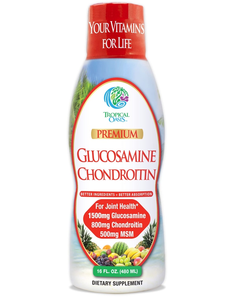 Oasis tropicales – Premium Liquid Glucosamine Chondroitin &amp; MSM- Liquid Joint Support Fórmula 1500mg Glucosamine, 800mg Condroitina, &amp; 500mg MSM - 16 Fl Oz