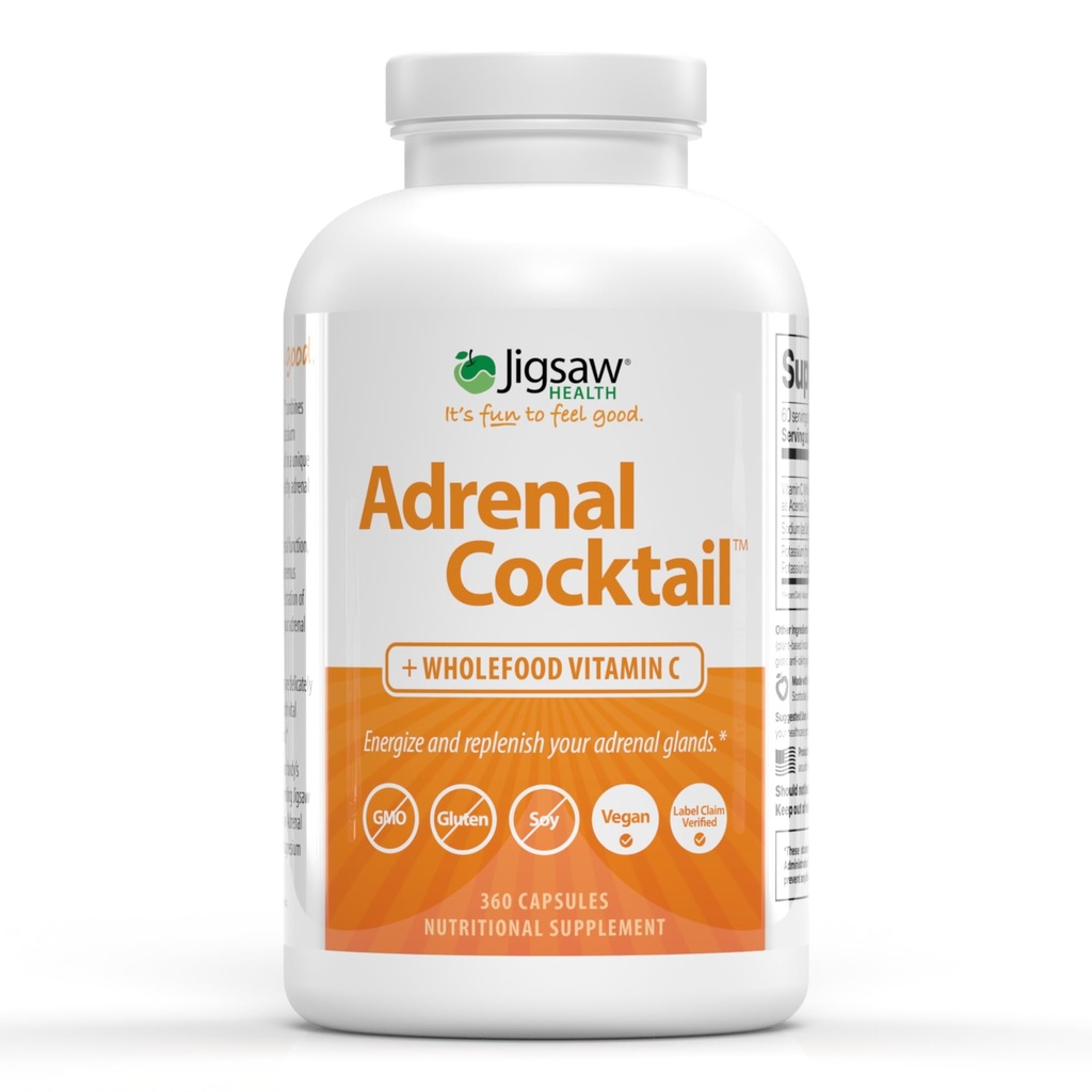 Jigsaw Salud Adrenal Cocktail + Wholefood Vitamin C TENIDO con Potassium Bicarbonato, Sal marina y Acerola Cherry Extract TEN 360 Capsules ANTE 60 Servimientos