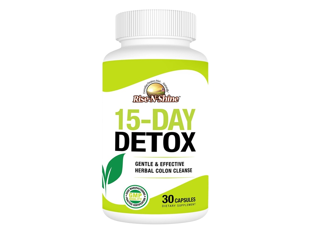 Rise-N-Shine 15 Day Detox Cleanse - Gut Health Support for Women &amp; Men with Senna Leaf and Cascara Sagrada (30 Capsules)