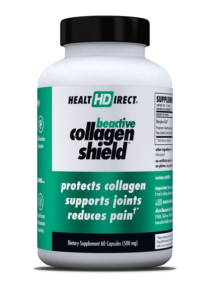 HEALTH DIRECT - BeActive Collagen Shield - 120 cápsulas - Advanced Green-Lipped Mussel Supplement for Collagen Protection - Supports Collagen in Skin, Joints and Muscles