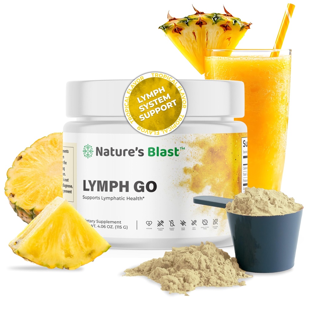 Lymph Go - Lymphatic Drainage Supplement for Women &amp; Hombre - Lymph System Support - with Bromelain, Echinacea, Burdock Root, Dandelion, Rutin, Kelp &amp; More - 4.06 Oz - 30 Servings - Tropical Flavor