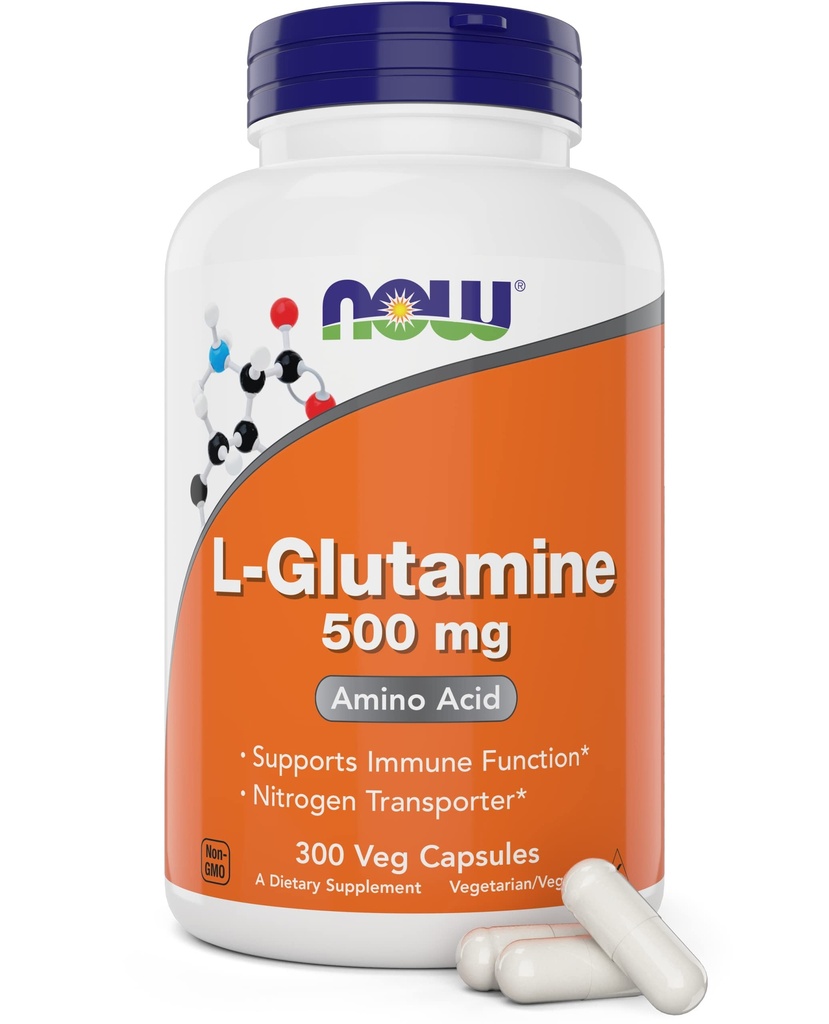 Ahora L-Glutamina 500mg 300 Veg Capsules - Suplemento No-GMO - Cápsulas de Lglutamina Vegan