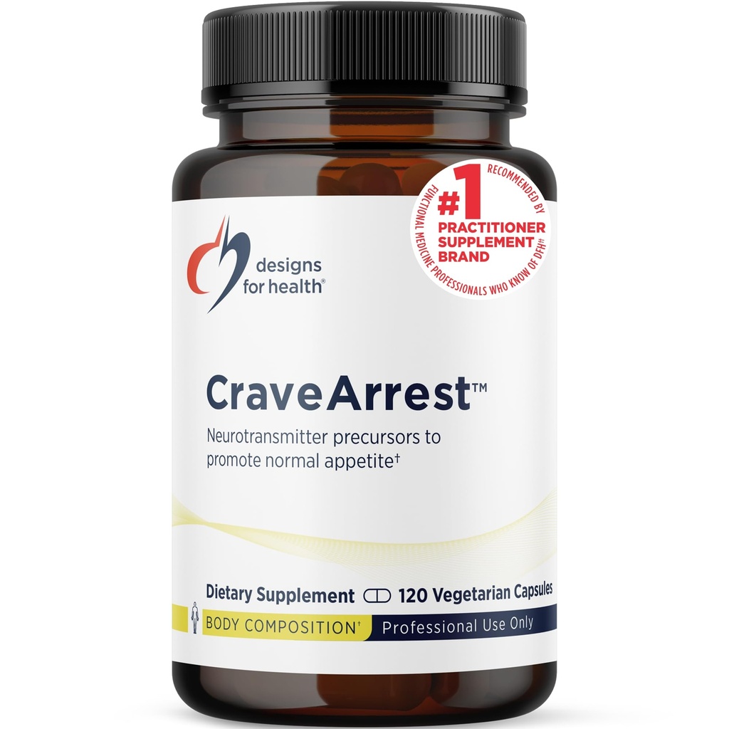 Diseños para CraveArrest - L-Tyrosine Anti-Craving Support Suplemento con 5-HTP, B6, Rhodiola, B12 - Diseñado para Serotonin + Dopamine Support (120 Capsules)
