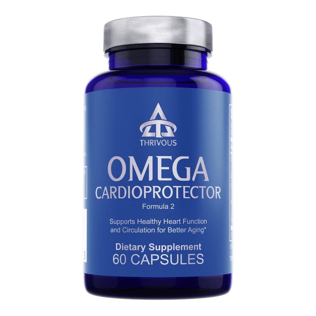 Thrivous Omega Cardioprotector – Advanced Heart " Circulation Support Suplemento con AvailOm Omega-3, Ajo, Gotu Kola, Oligopin Pine Bark – 60 cápsulas Vegan