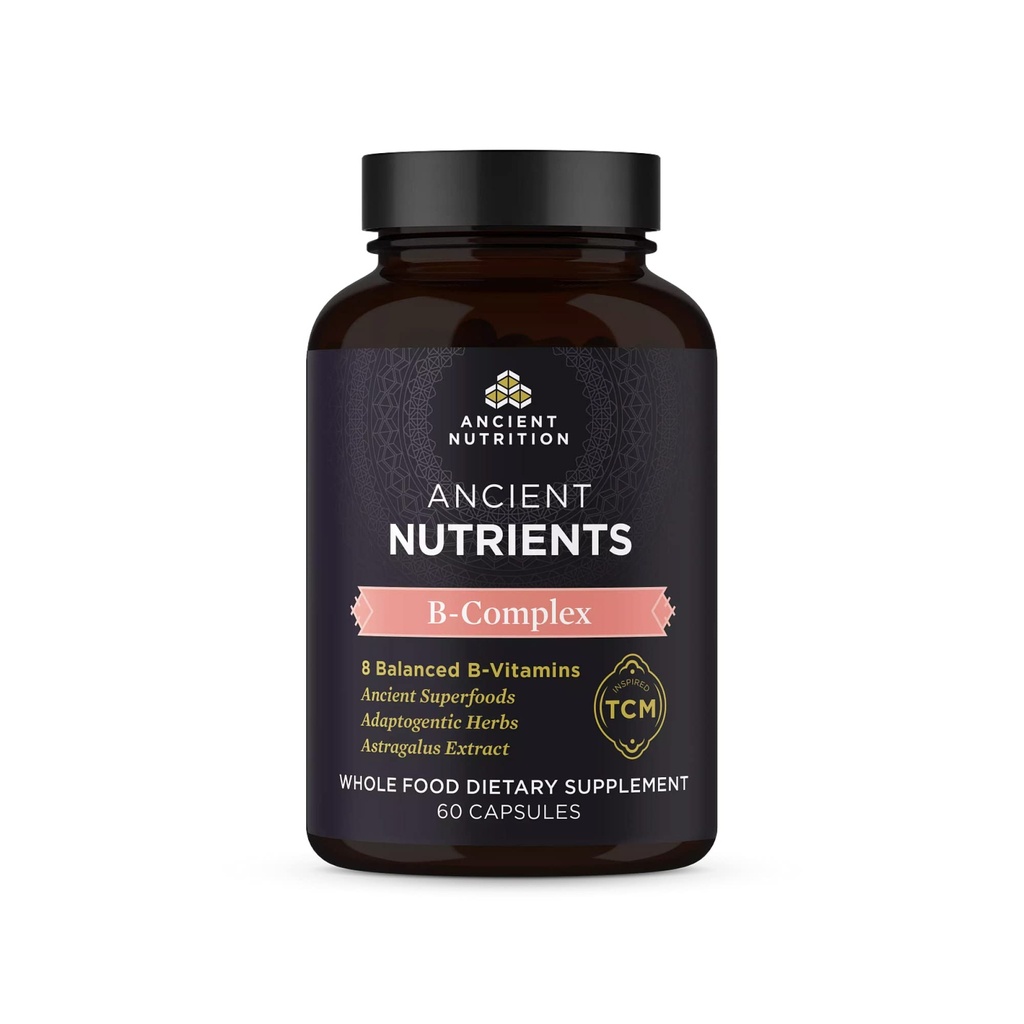 Nutrición antigua Suplemento Complejo de vitamina B, 8 Vitaminas B equilibradas, soporta niveles de energía saludables, hierbas adaptogénicas, Enzyme Activado, Paleo & Keto Friendly, 60 cápsulas