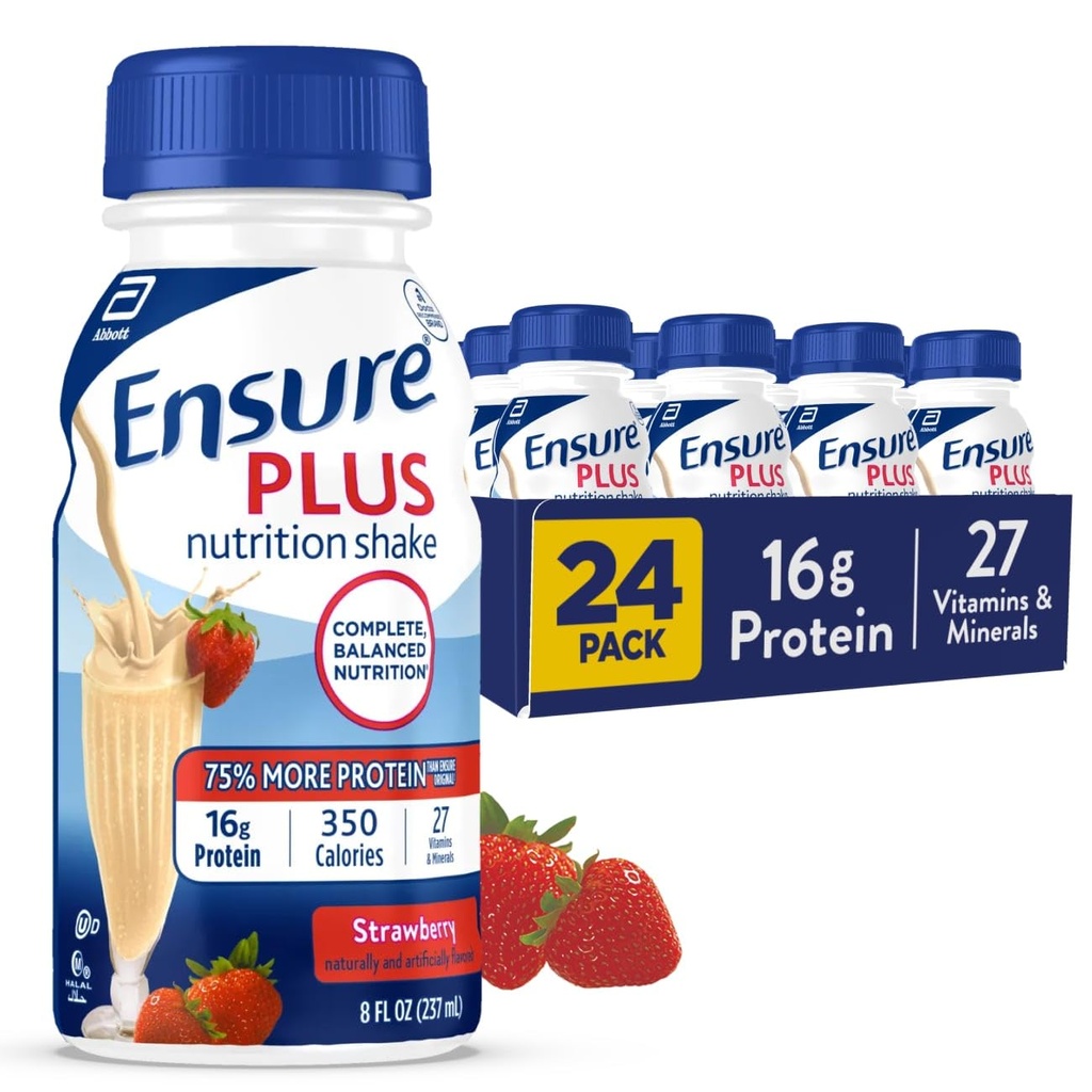 Asegurar más Fresa Nutrición Afeitar Reemplazo Alimentario Silencioso Listo para beber Silencio 16g Proteína y 27 Vitaminas y Minerales  8 fl oz - 24 Pack