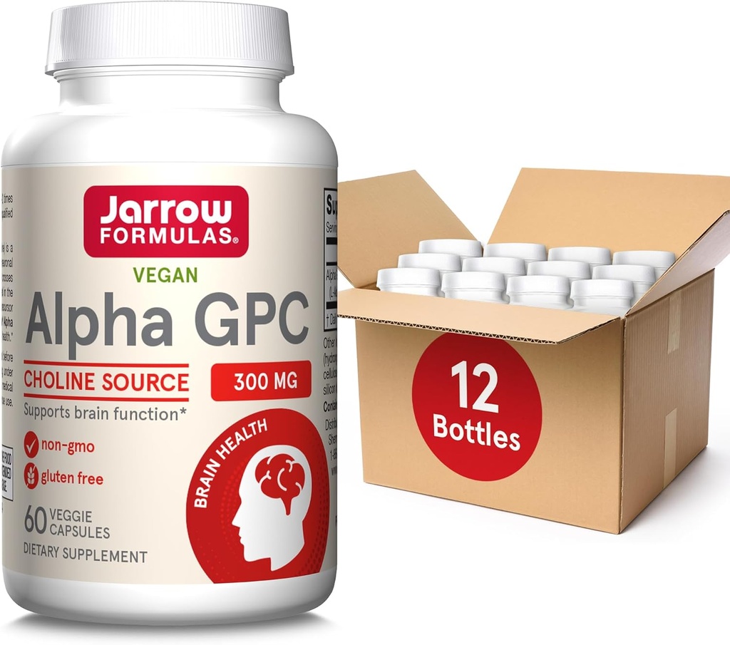 Jarrow Formulas Alpha GPC, 300 mg, Suplemento dietético, Suplementos de salud cerebral para adultos, 60 cápsulas vegetarianas, 30 días de suministro (PACK OF 12)