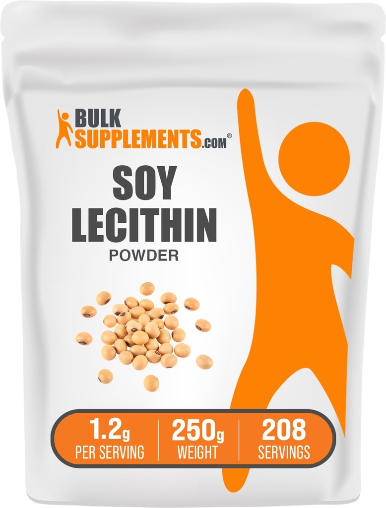 BulkSupplements.com Soja Lecithin Powder - Lecithin Suplemento, Suplemento Nutricional, Grado Alimentario - Gluten Free, 1.2g por Serving, 250g (8.8 oz) (Pack of 1)