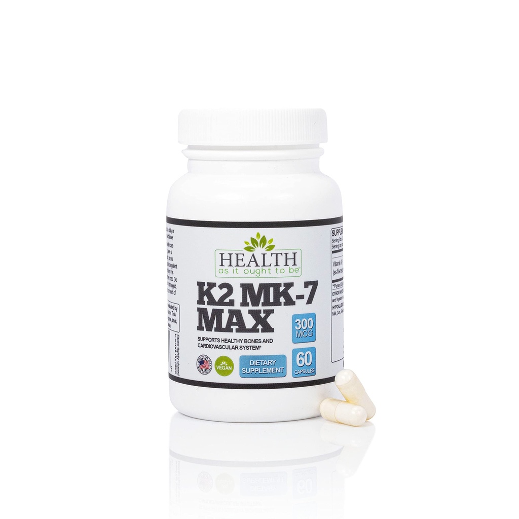 Salud Como Ought To be Vitamin K2 MK7 MAX Extra Strength 300mcg Supplemeny ← Soy Free, Proven Bioavailability & Safety ← 60 Capsules
