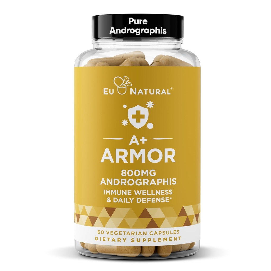A+ Armor Andrographis Puro 800 Mg – Función del sistema inmunológico saludable, bienestar físico, fuerza potencial para la protección estacional – Full-Spectrum & Standardized – 60 cápsulas suaves veganos