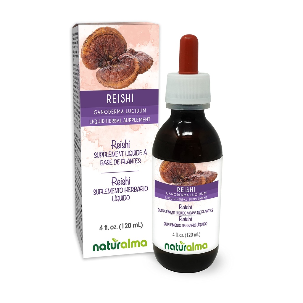 Naturalma Reishi (Ganoderma lucidum) Fungus o Mushroom Alcohol-Free Tintura - 4 fl oz Liquid Extract in Drops - Herbal Supplement - Vegan