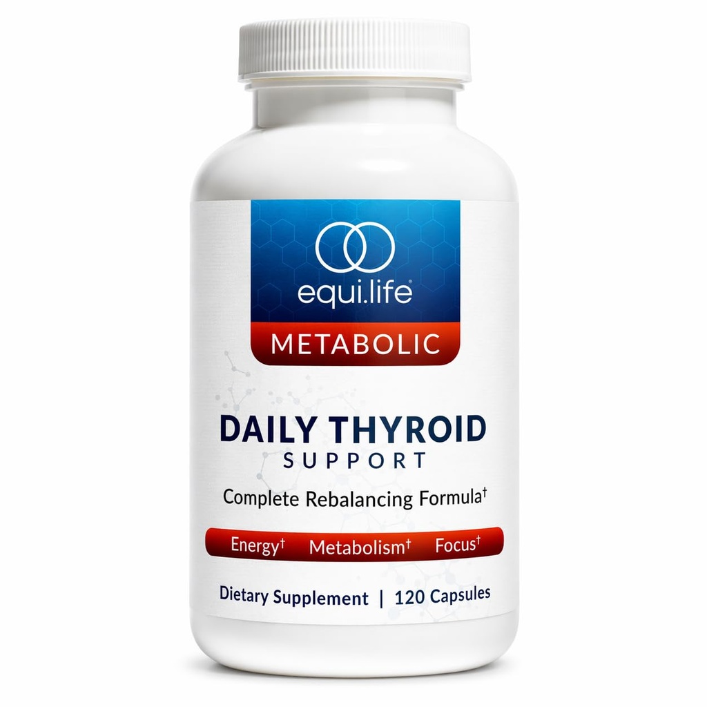 Equilife Thyroid Support, Vitaminas y Minerales Suplemento con Vitamina C, Zinc, Vitamina E, Iodine y Selenium, Adaptogens " Amino Acids Formula, Wellness Total, Gluten Free, 120 Capsules