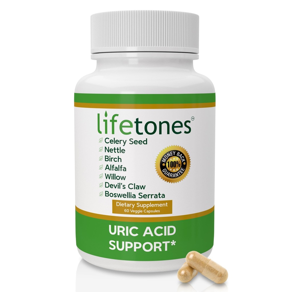 Lifetones Uric Acid Support - Herbal Joint Cleanse for Men and Women - Natural Remedy, Flexibility Boost - Non-GMO, Gluten-Free - 60 Vegan Vitaminas